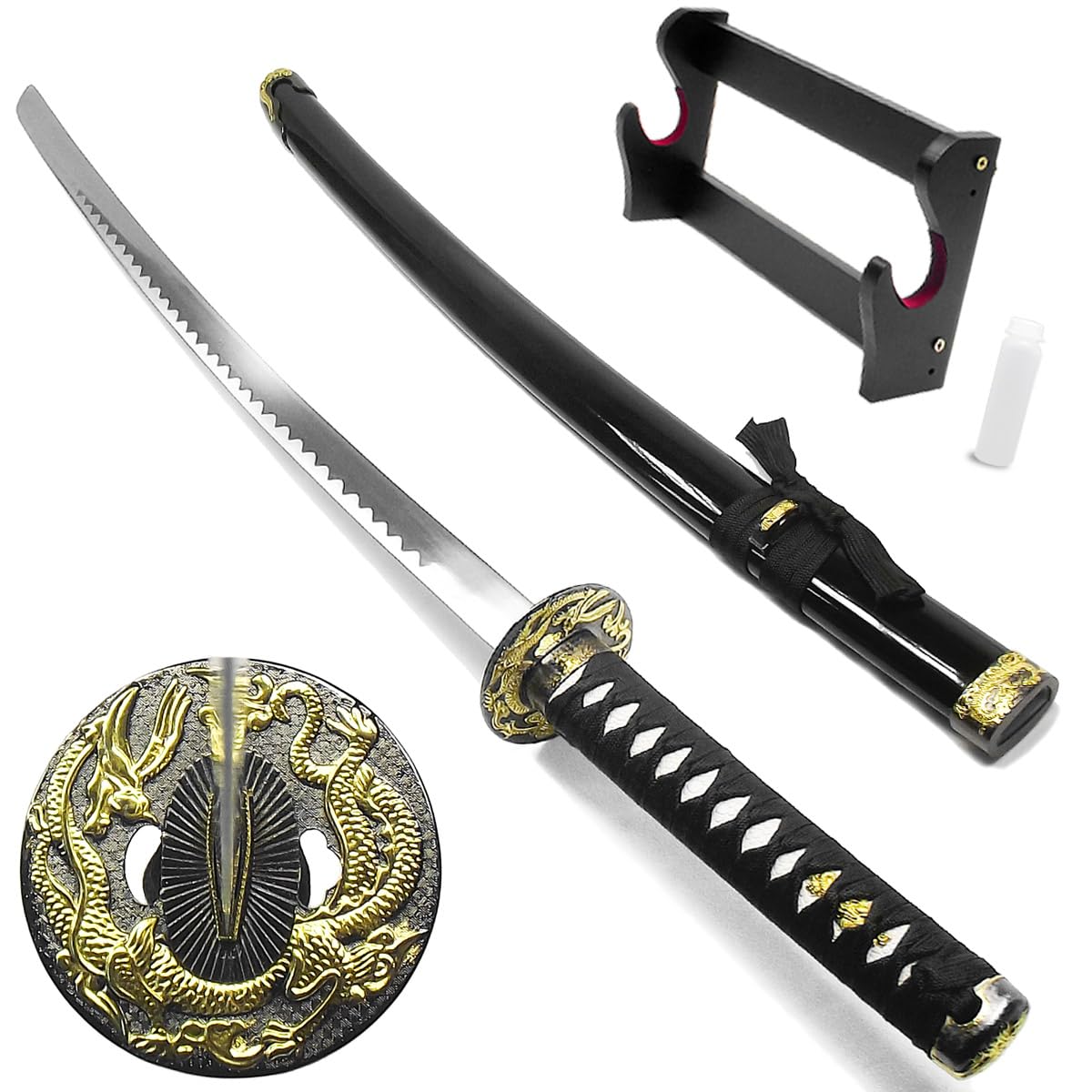 Espada Katana Daito Golden Dragon + Suporte Dupla Função (Mesa